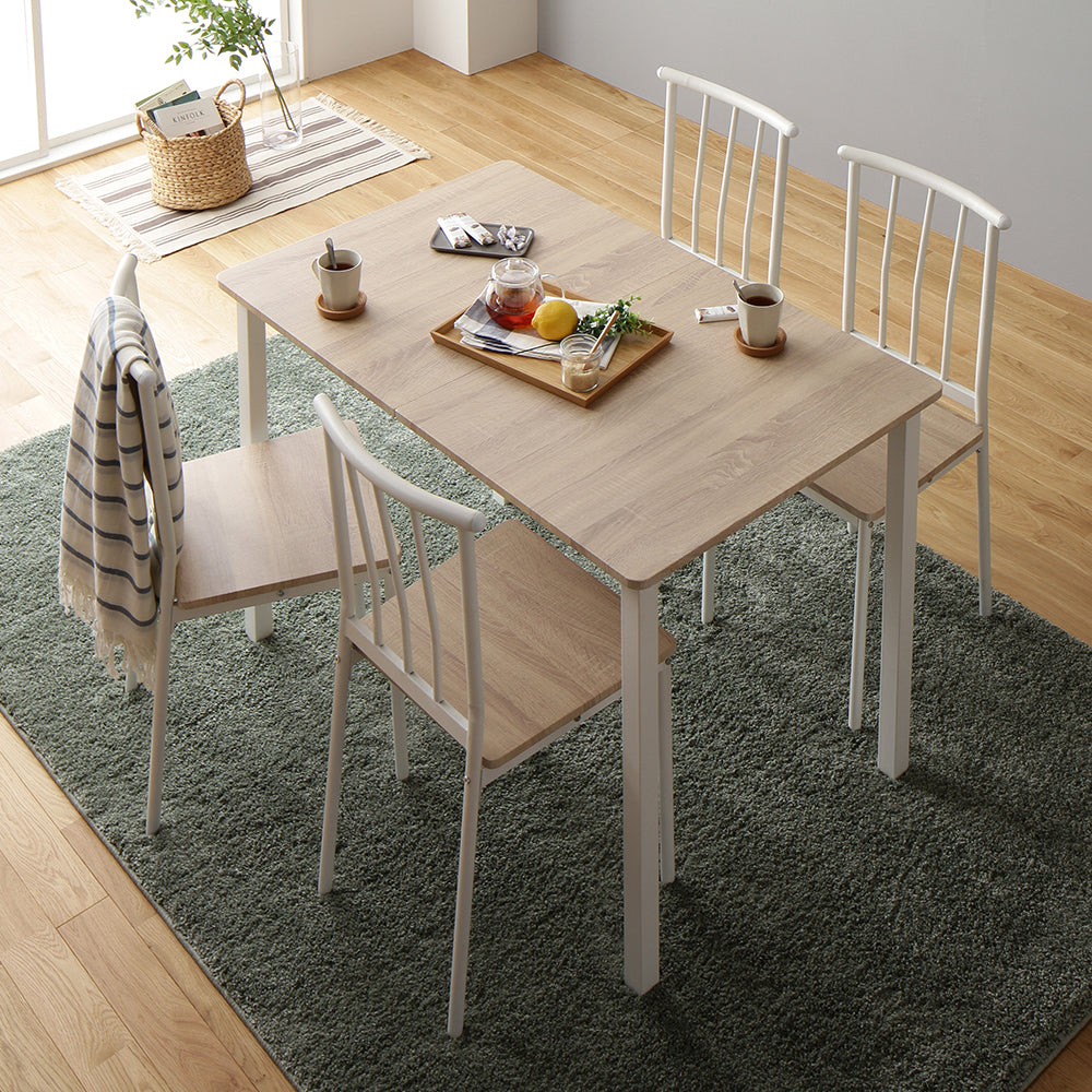 4人掛けダイニングセット(テーブル+パイプデザインチェア)ナチュラル×ホワイト