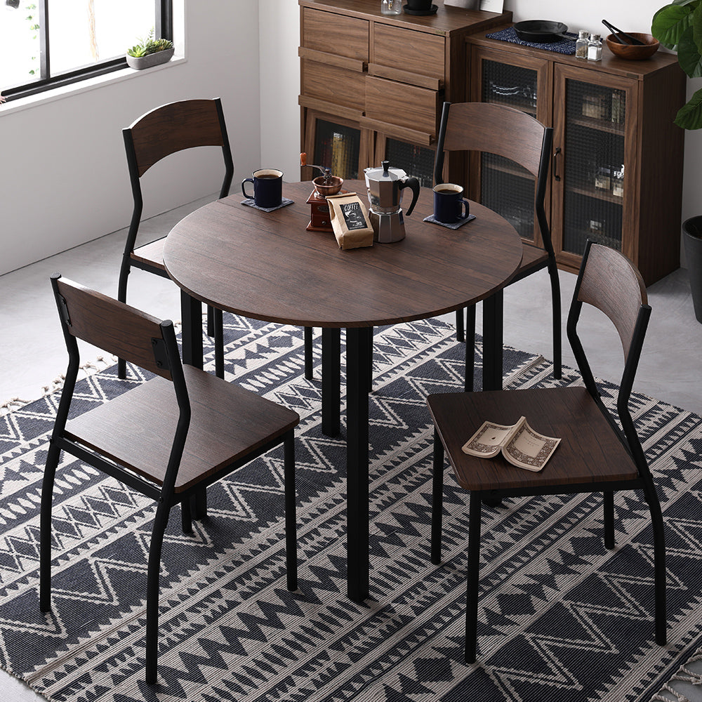円形ダイニングセット(テーブル+シンプルデザインチェア)ブラウン×ブラック