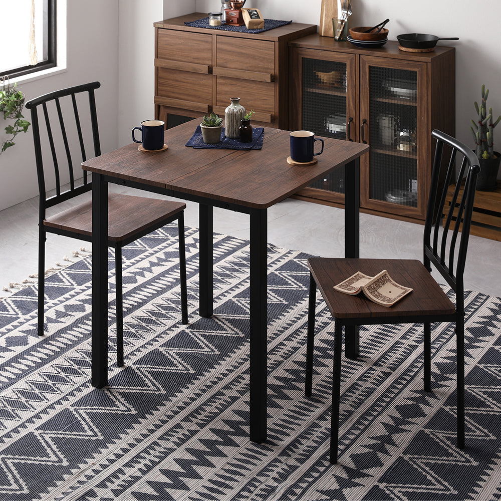 2人掛けダイニングセット(テーブル+パイプデザインチェア)ブラウン×ブラック