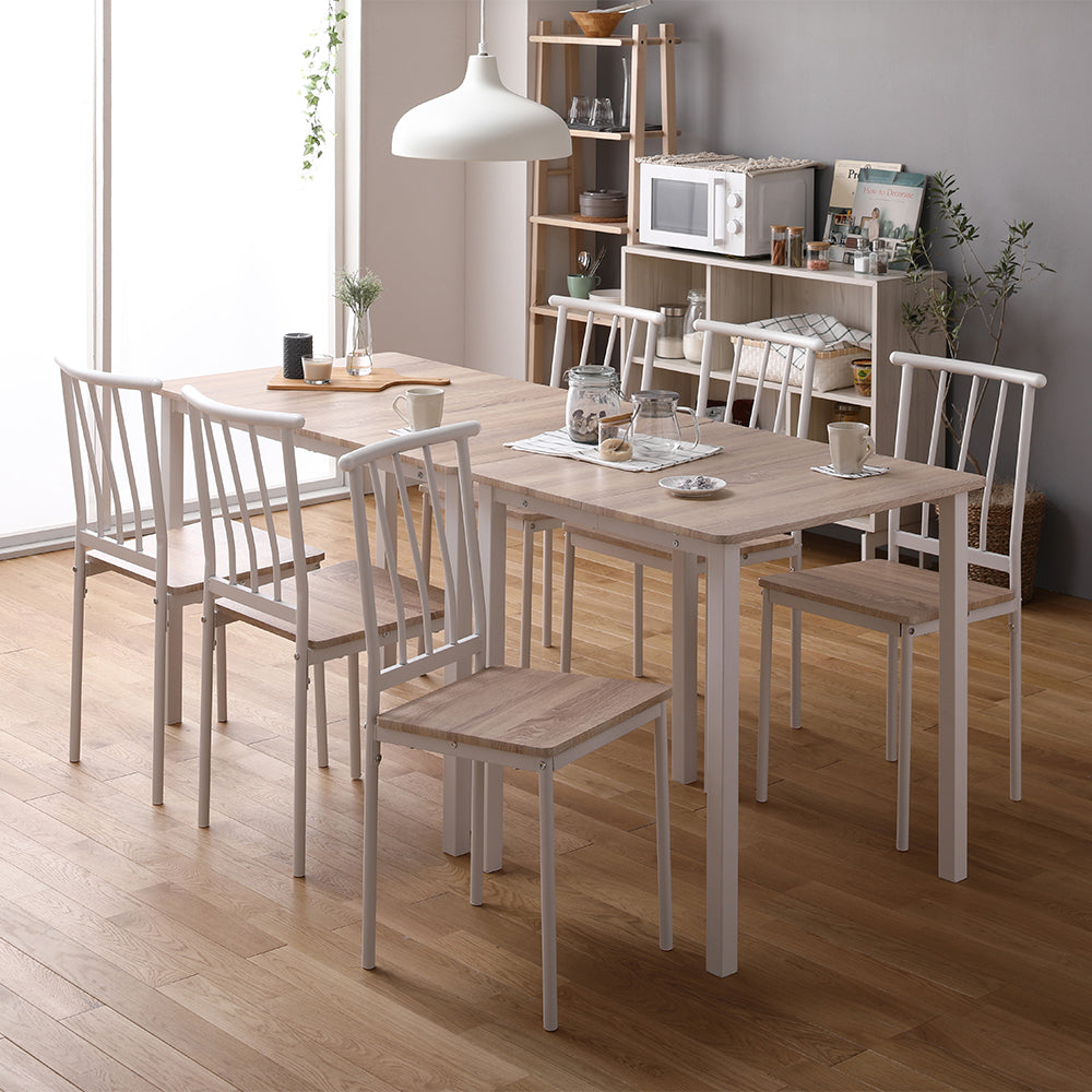 6人掛けダイニングセット(テーブル+パイプデザインチェア)ナチュラル×ホワイト