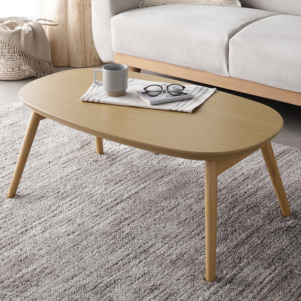 オーバル 楕円 細脚折りたたみ式 こたつテーブル単品 幅90×50cm ナチュラル