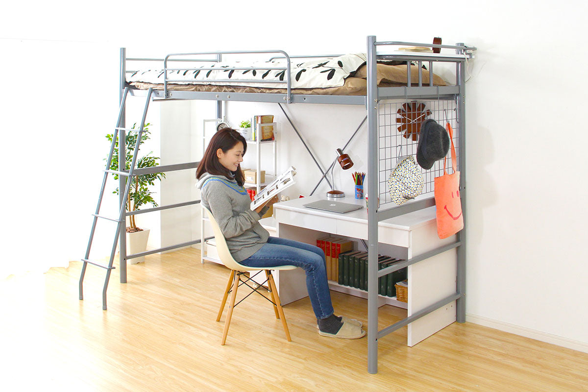 ロフトベッド 頑丈 シルバー グレー
