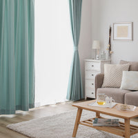 洗える遮光カーテン 4枚セット(ドレープ2枚・レース2枚) 幅100cm ターコイズ