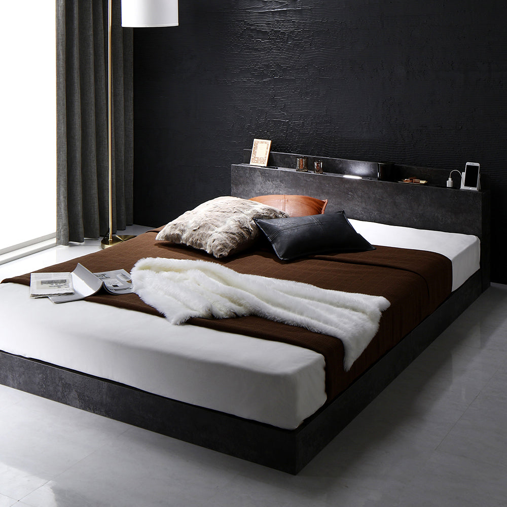 照明&棚付きローベッド 『Famite ファミーテ』ストーングレー