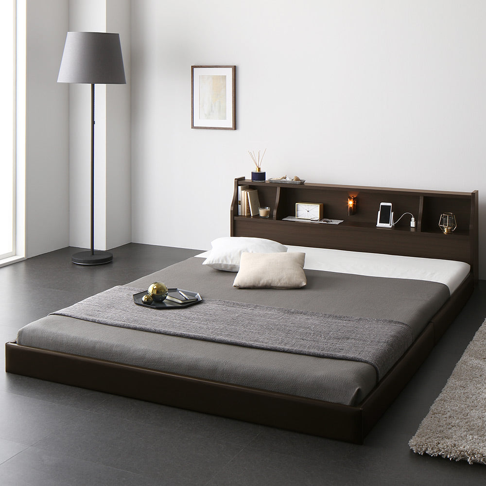 ブラウン ローベッド 照明付き