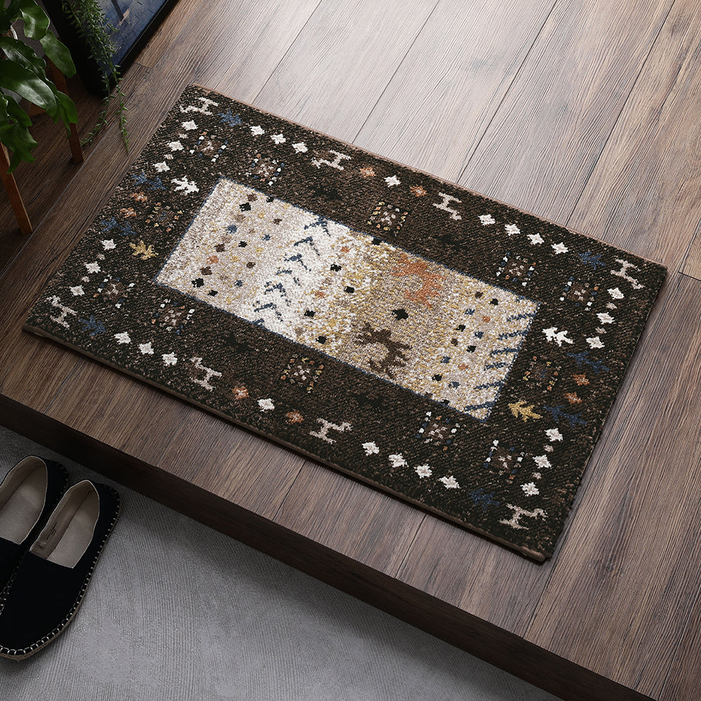 トルコ製 ウィルトン織り 玄関マット イズミル(ブラウン)