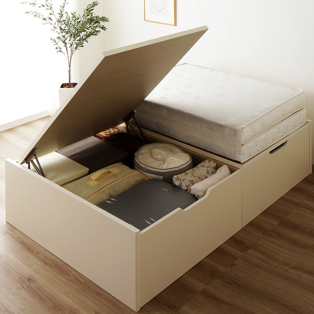 跳ね上げ ヘッドレス ベッド アイボリー