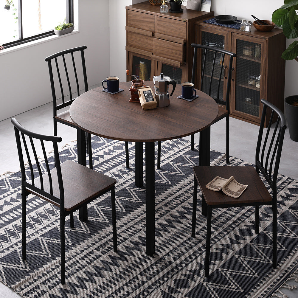 円形ダイニングセット(テーブル+パイプデザインチェア)ブラウン×ブラック