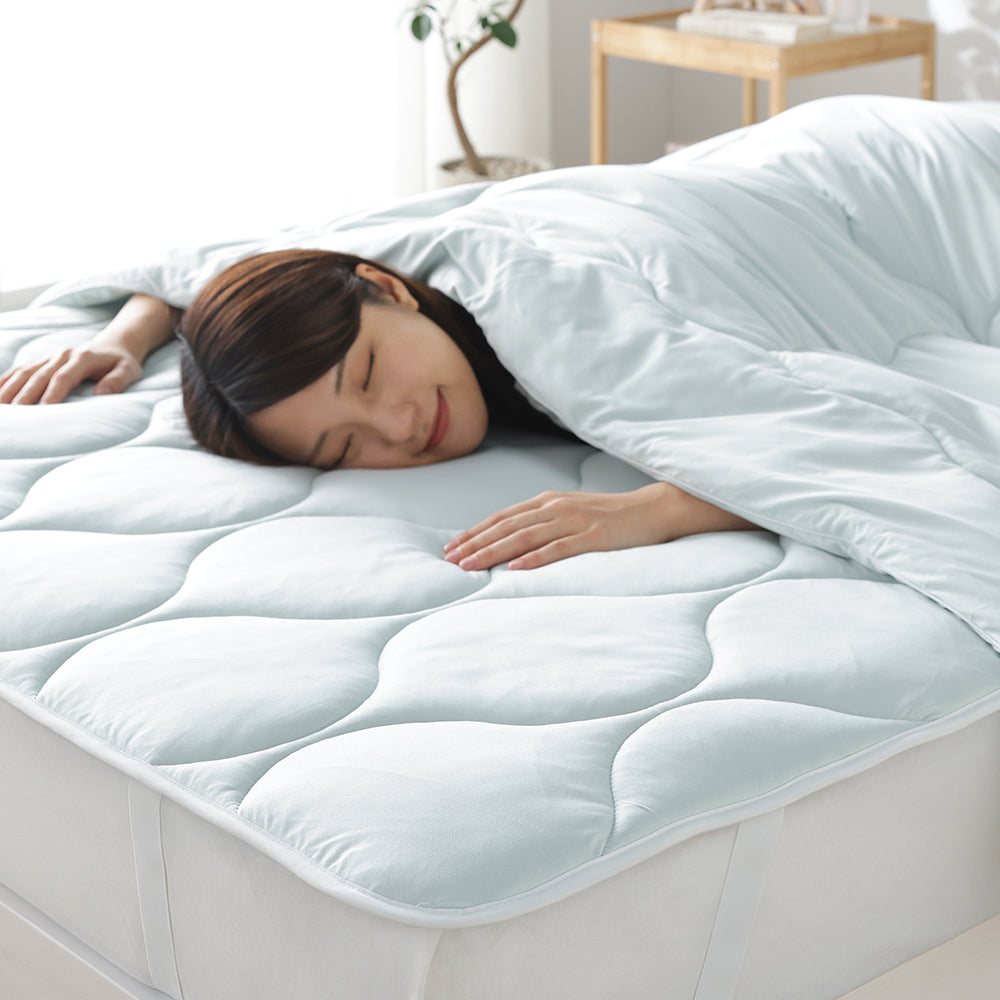 とろとろニット×人工羽毛 洗える 敷きパッド 春夏秋3シーズン 『Mermin マーミン』 ミント