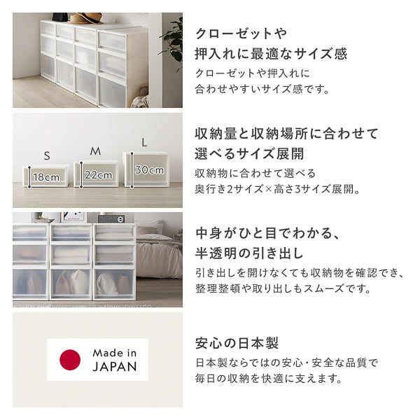 中身が見やすい収納ケース 2個セット 日本製 押入れ用 奥行き74cm