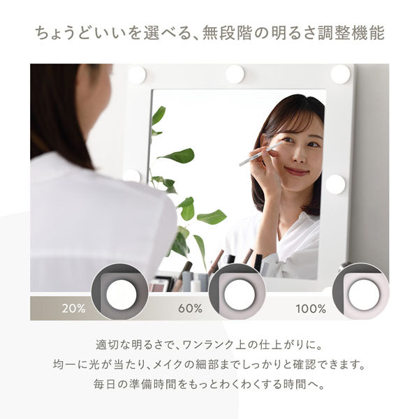 明るさと色が調整できる LED照明付きドレッサー スクエア型/引き出し2