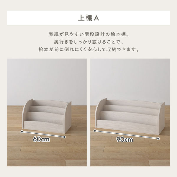 上棚A：表紙が見やすい階段設計の絵本棚