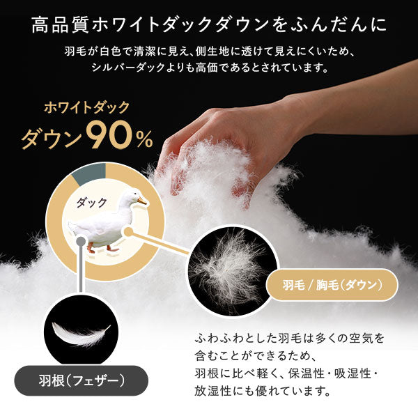 高品質ホワイトダックダウンをふんだんに