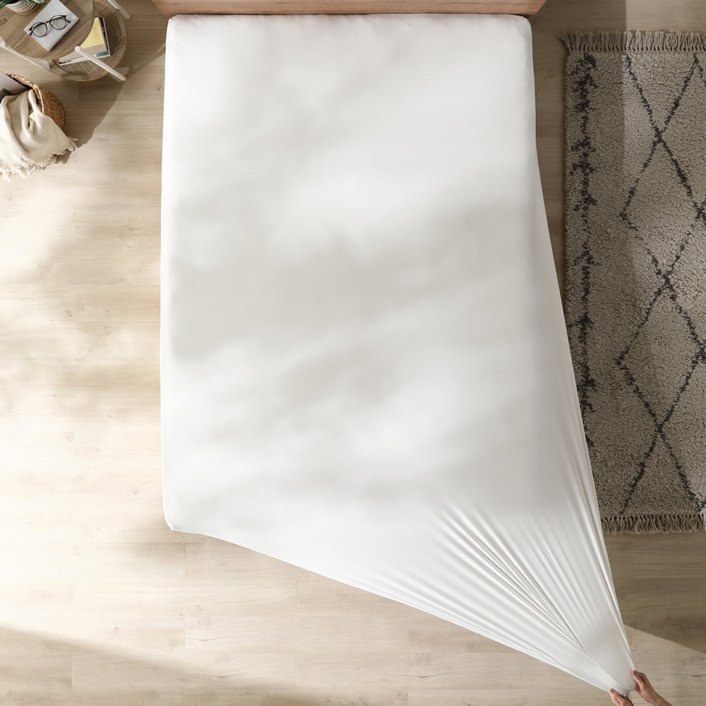 のびのびボックスシーツ 単品 素材(すべすべニット) 『Palmoa パルモア』 単身サイズ ホワイト