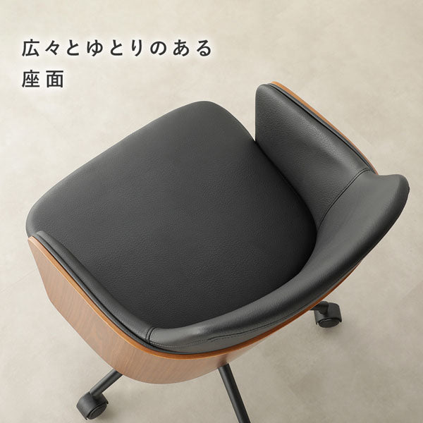 包み込む座り心地 木目（オーク）×ソフトレザー 回転 昇降式デスク