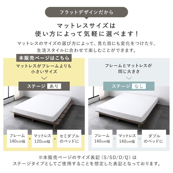 フラットデザインだからマットレスサイズは使い方によって気軽に選べます！