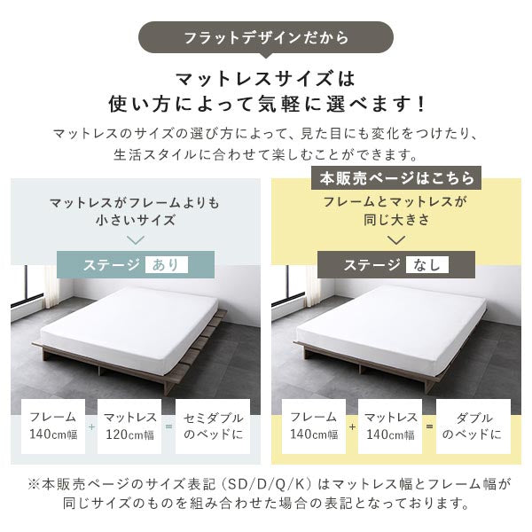 フラットデザインだからマットレスサイズは使い方によって気軽に選べます！