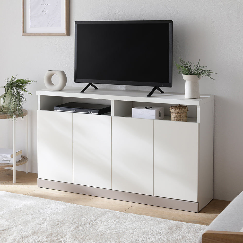 【国産】完成品 薄型サイドボード キャビネット ハイタイプテレビ台 幅120cm アイボリー