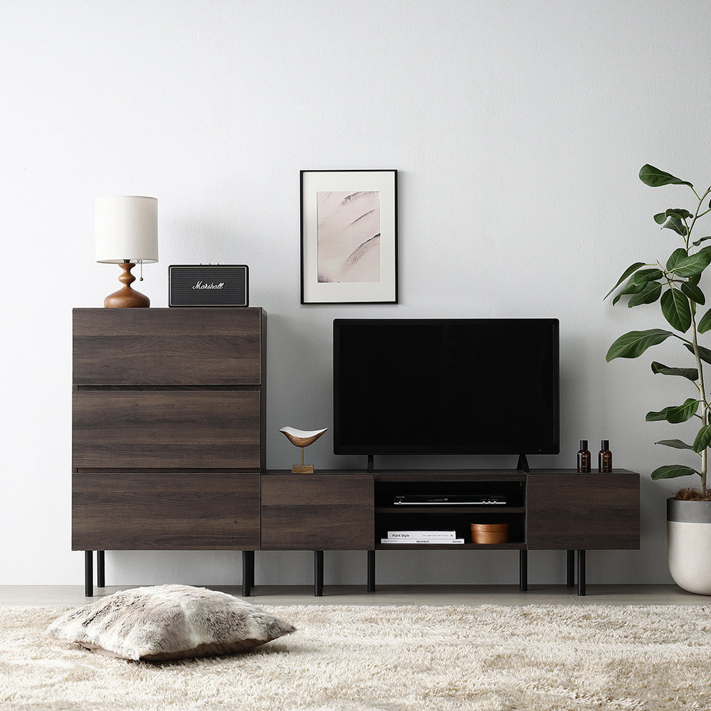 異素材MIX テレビボード(120cm幅) + チェスト(ワイド3段) セット 『Stova ストーヴァ』ブラウン