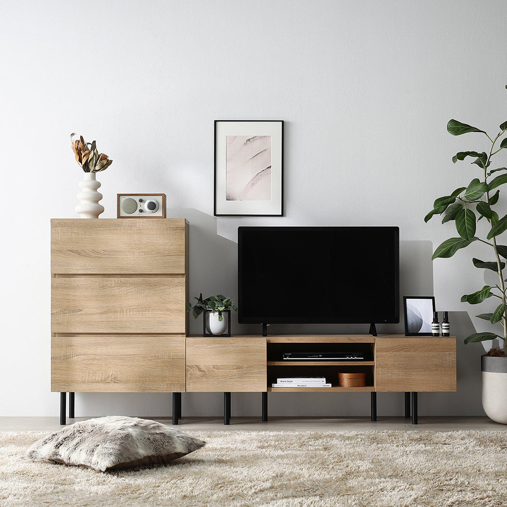 異素材MIX テレビボード(120cm幅) + チェスト(ワイド3段) セット 『Stova ストーヴァ』ナチュラル