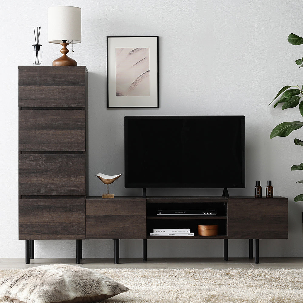 異素材MIX テレビボード(120cm幅) + チェスト(スリム4段) セット 『Stova ストーヴァ』 ブラウン