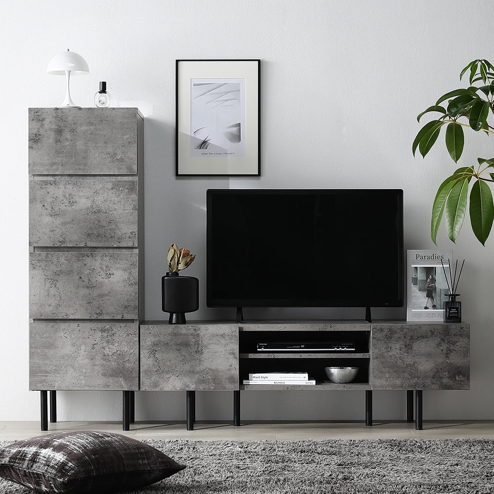 異素材MIX テレビボード(120cm幅) + チェスト(スリム4段) セット 『Stova ストーヴァ』 ストーングレー