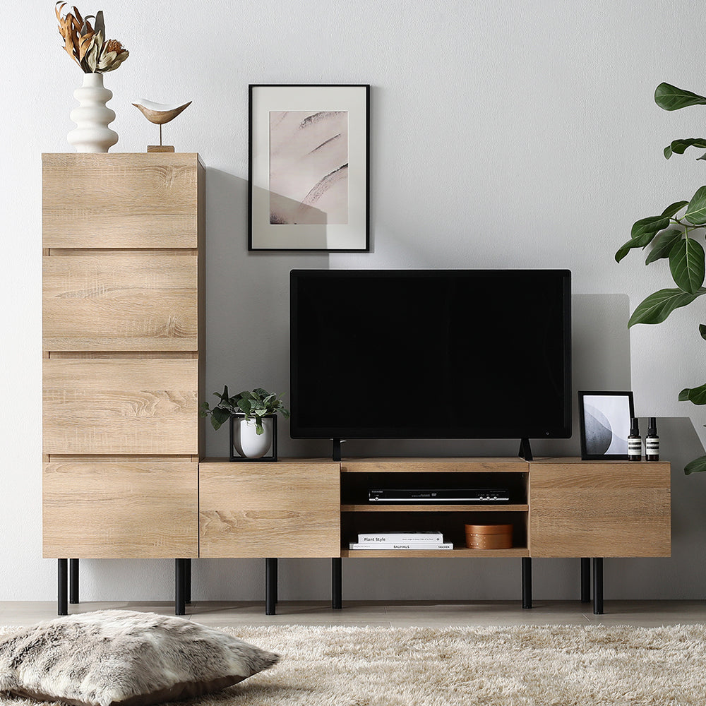 異素材MIX テレビボード(120cm幅) + チェスト(スリム4段) セット 『Stova ストーヴァ』 ナチュラル