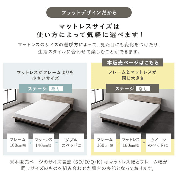 フラットデザインだからマットレスサイズは使い方によって気軽に選べます！