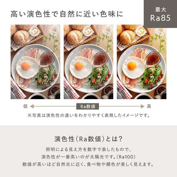 高い演色性で自然に近い色味に