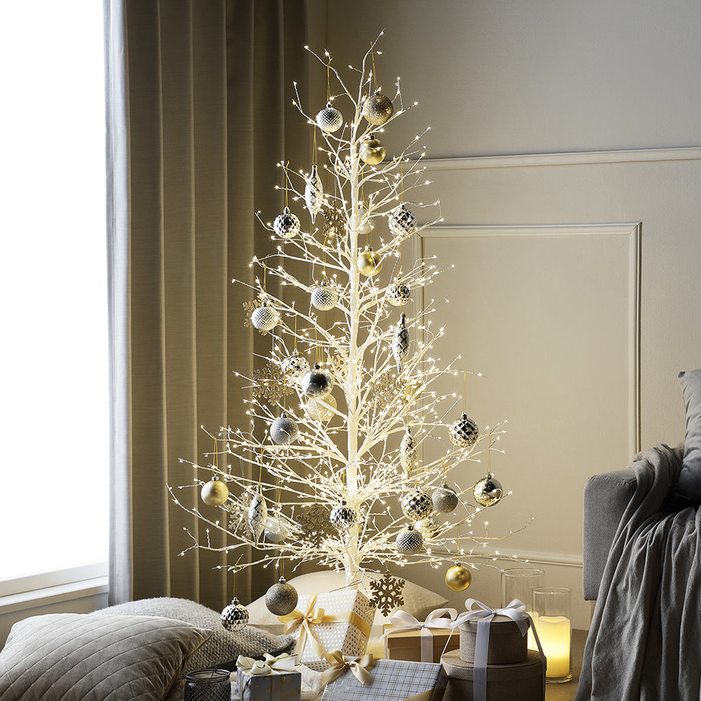 【クリスマス】 ノーブルブランチツリー+オーナメントセット 高さ約150cm ゴールド×シルバー