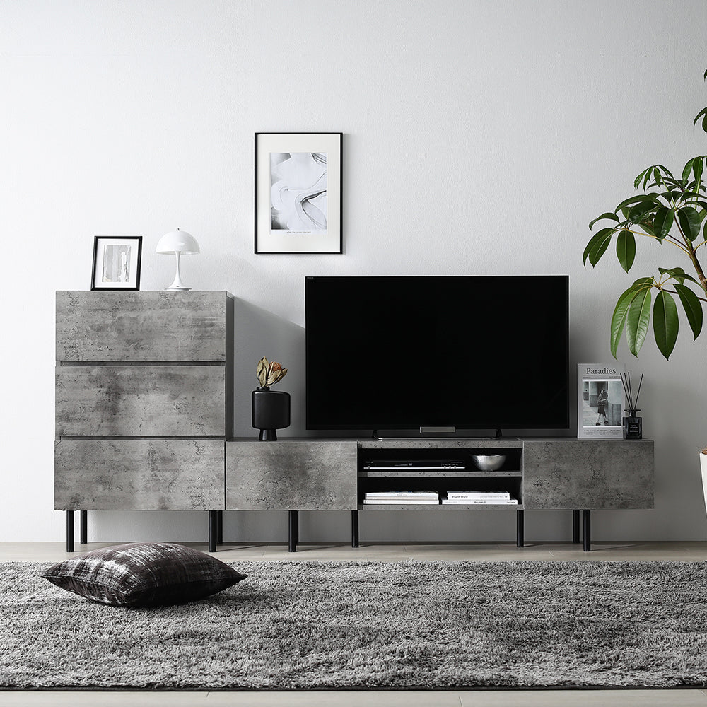 異素材MIX テレビボード(150cm幅) + チェスト(ワイド3段) セット 『Stova ストーヴァ』 ストーングレー