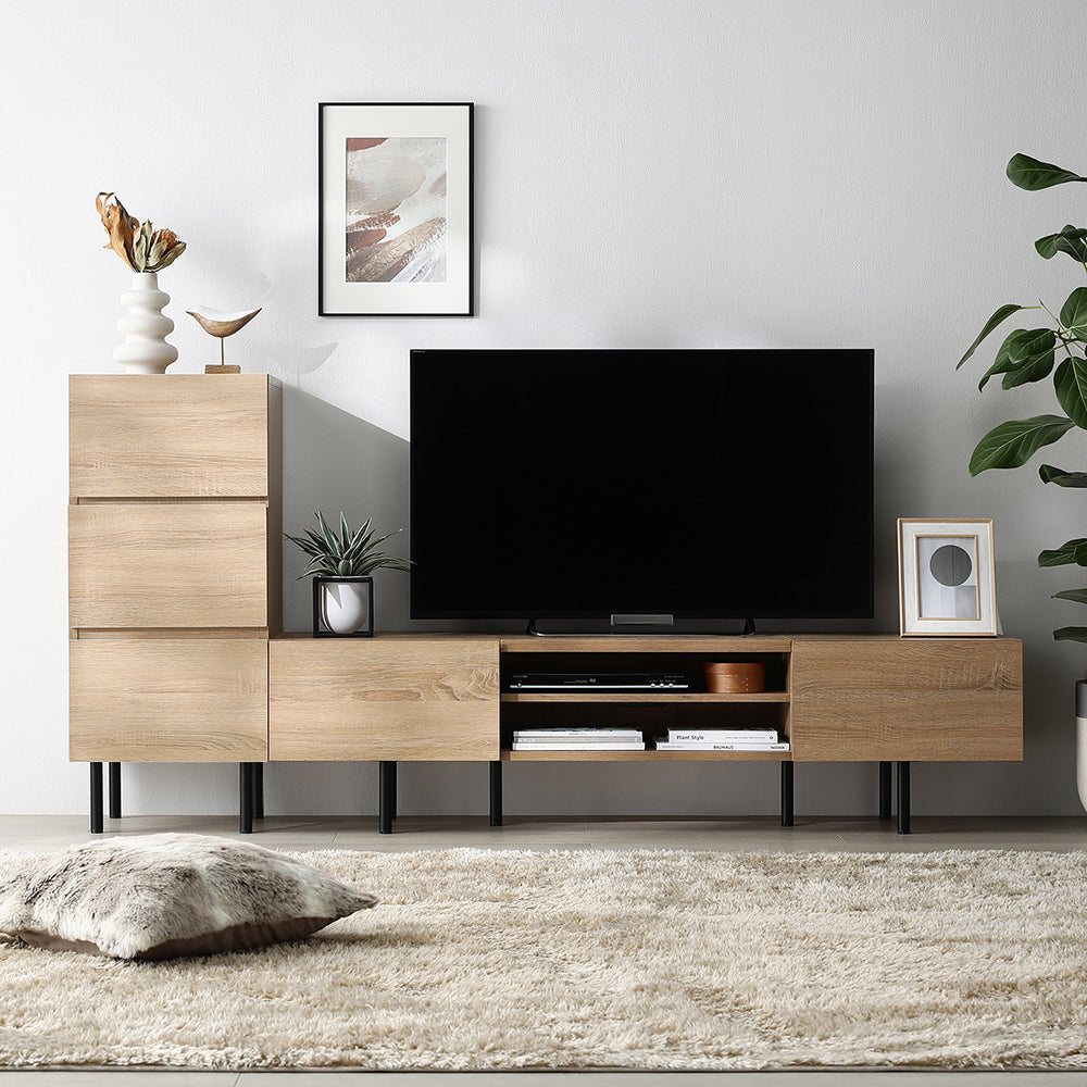 異素材MIX テレビボード(150cm幅) + チェスト(スリム3段) セット 『Stova ストーヴァ』 ナチュラル