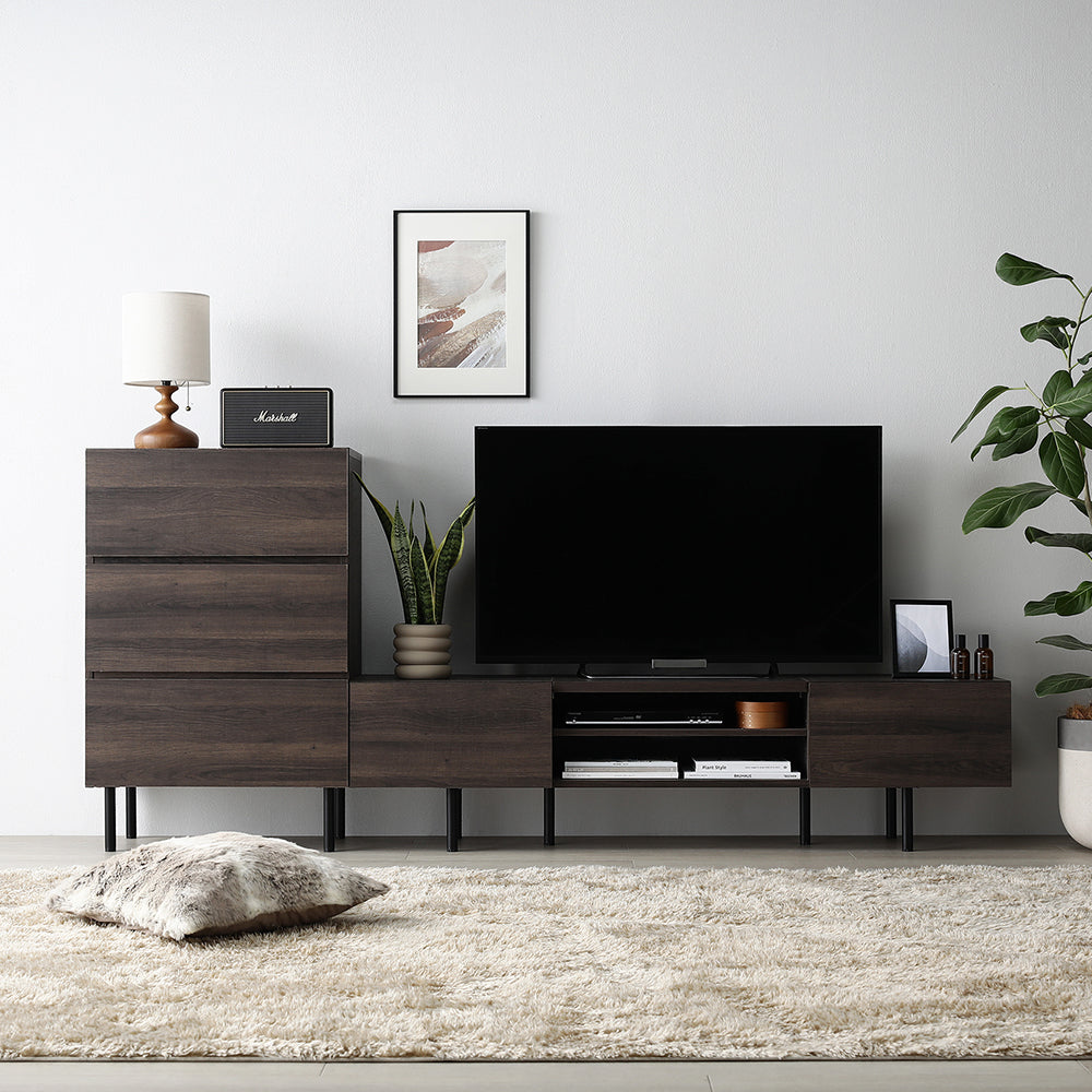 異素材MIX テレビボード(150cm幅) + チェスト(ワイド3段) セット 『Stova ストーヴァ』 ブラウン