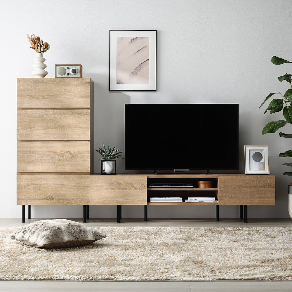 異素材MIX テレビボード(150cm幅) + チェスト(ワイド4段) セット 『Stova ストーヴァ』 ナチュラル