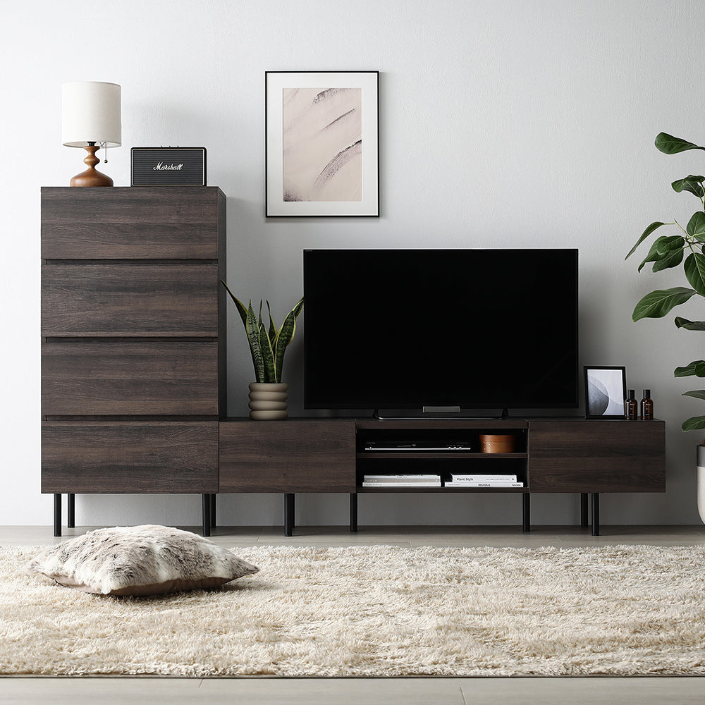 異素材MIX テレビボード(150cm幅) + チェスト(ワイド4段) セット 『Stova ストーヴァ』 ブラウン