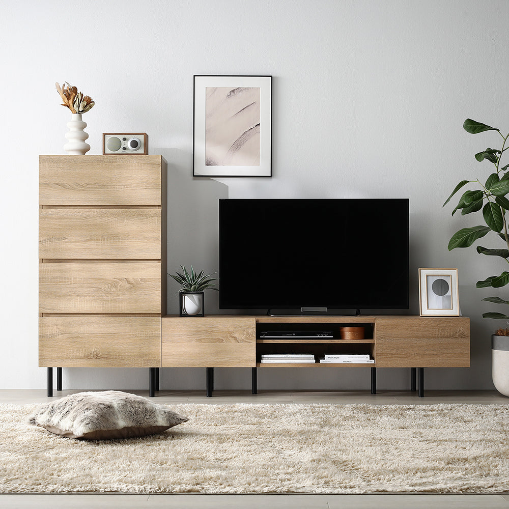 異素材MIX テレビボード(150cm幅) + チェスト(ワイド4段) セット 『Stova ストーヴァ』 ナチュラル