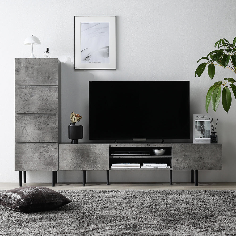 異素材MIX テレビボード(150cm幅) + チェスト(スリム4段) セット 『Stova ストーヴァ』 ストーングレー