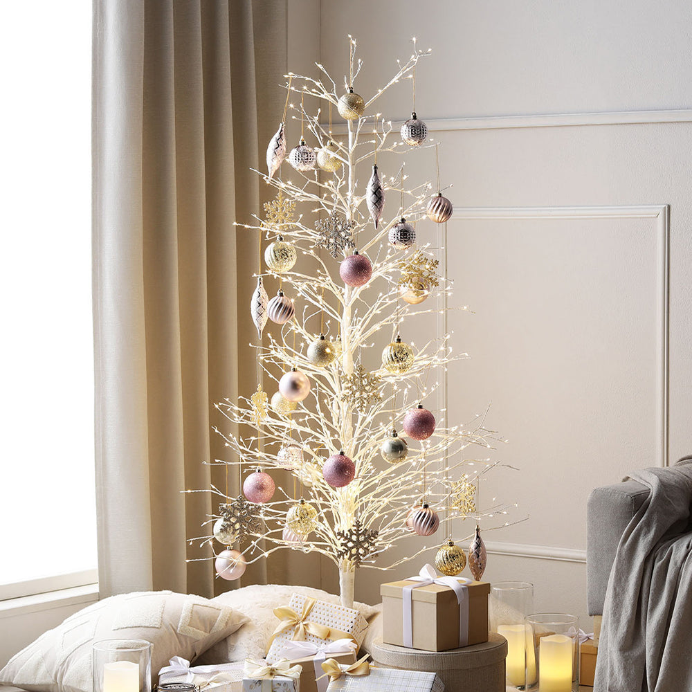 【クリスマス】 ノーブルブランチツリー+オーナメントセット 高さ約150cm ピンク×ゴールド
