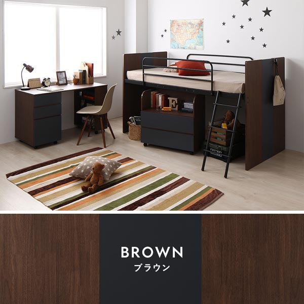 デスク・ワゴン付き コンパクトロフトベッド(ベッドフレーム+デスク+