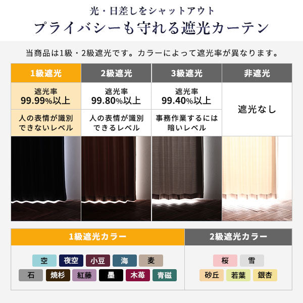 1級・2級 遮光カーテン 日本製 丈100cm/ドレープカーテン 全111サイズ 幅100・幅150・200cm 丈80～260cm –  RASIK（ラシク）家具・インテリア専門店