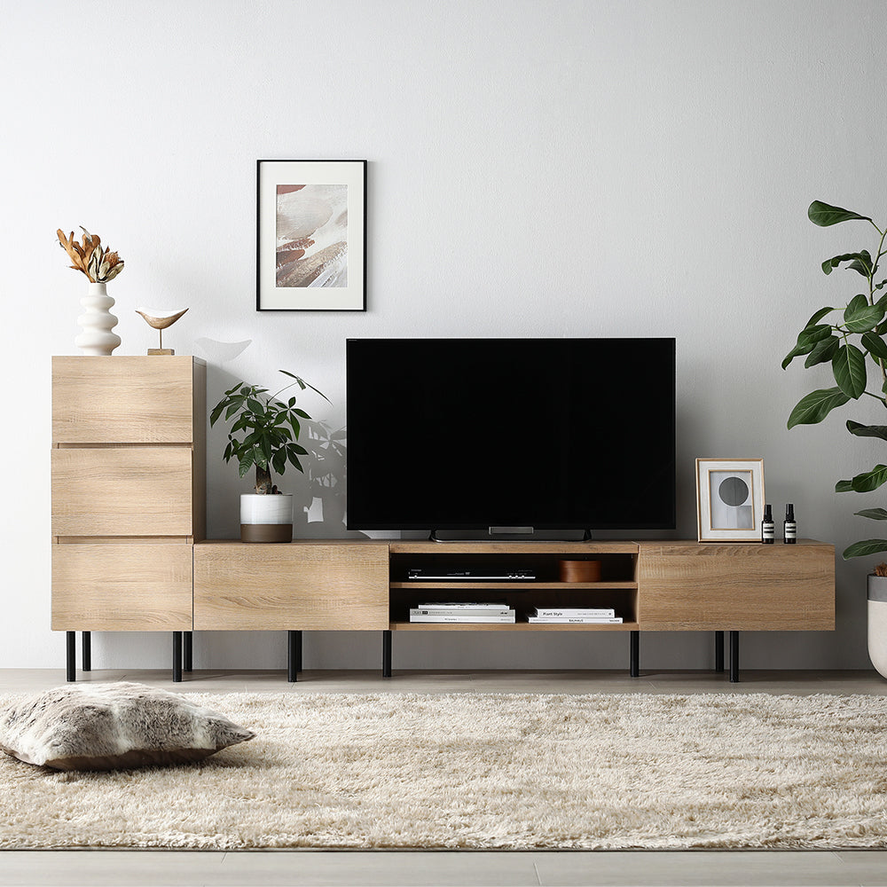 異素材MIX テレビボード(180cm幅) + チェスト(スリム3段) セット 『Stova ストーヴァ』 ナチュラル