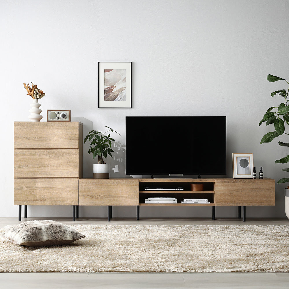 異素材MIX テレビボード(180cm幅) + チェスト(ワイド3段) セット 『Stova ストーヴァ』 ナチュラル