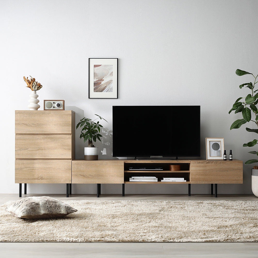 異素材MIX テレビボード(180cm幅) + チェスト(ワイド3段) セット 『Stova ストーヴァ』 ナチュラル