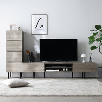 異素材MIX テレビボード(180cm幅) + チェスト(スリム4段) セット 『Stova ストーヴァ』 グレージュ