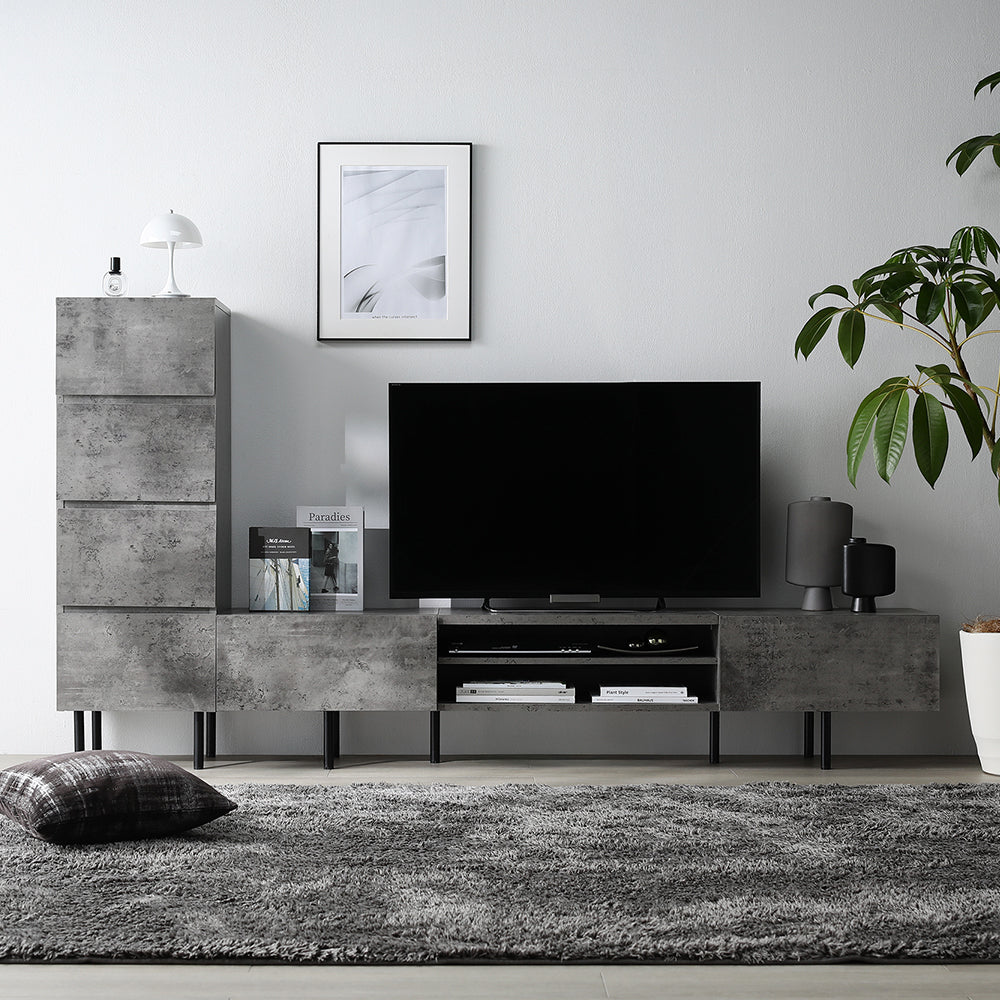 異素材MIX テレビボード(180cm幅) + チェスト(スリム4段) セット 『Stova ストーヴァ』 ストーングレー