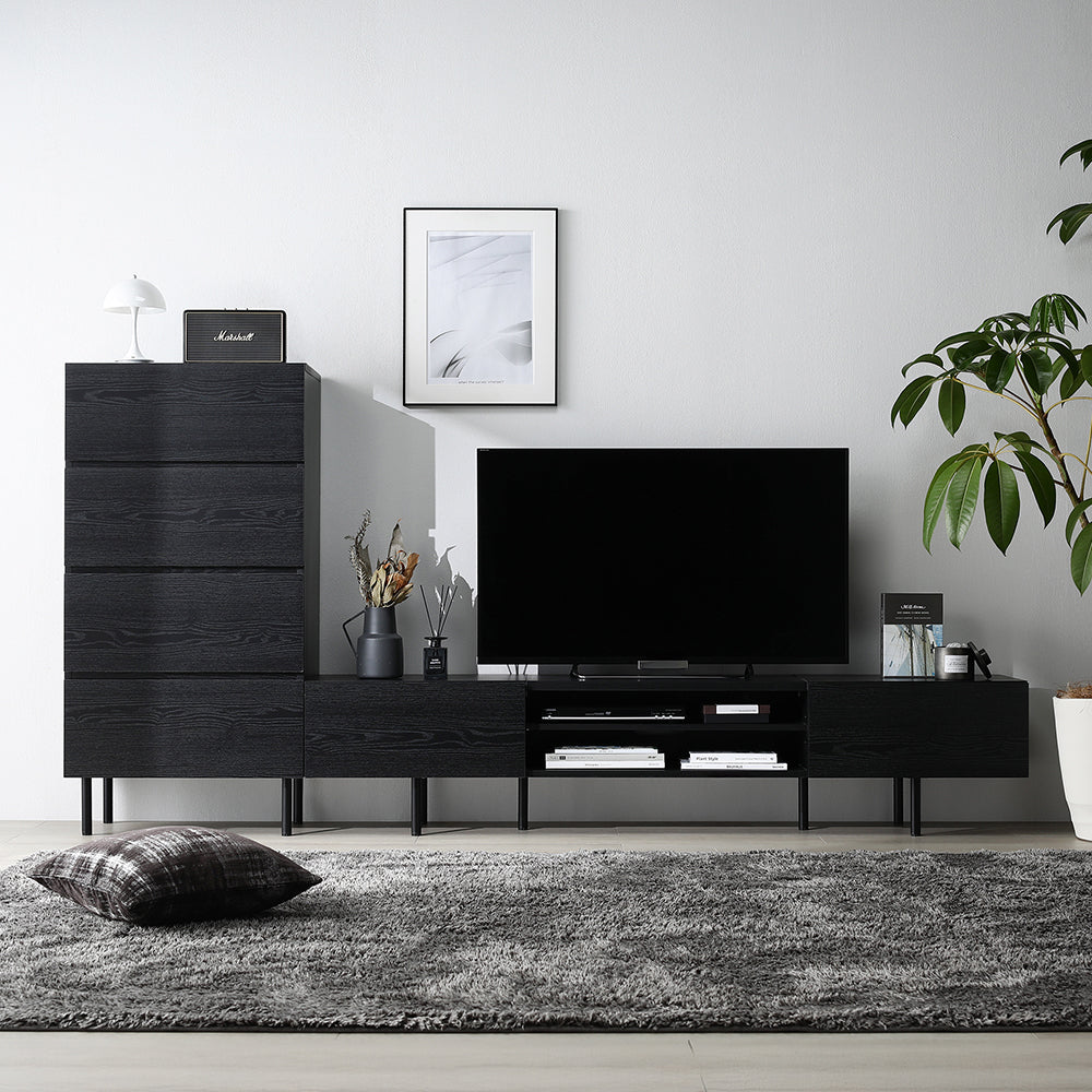 異素材MIX テレビボード(180cm幅) + チェスト(ワイド4段) セット 『Stova ストーヴァ』 ブラック