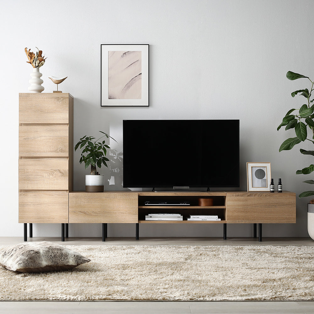 異素材MIX テレビボード(180cm幅) + チェスト(スリム4段) セット 『Stova ストーヴァ』 ナチュラル