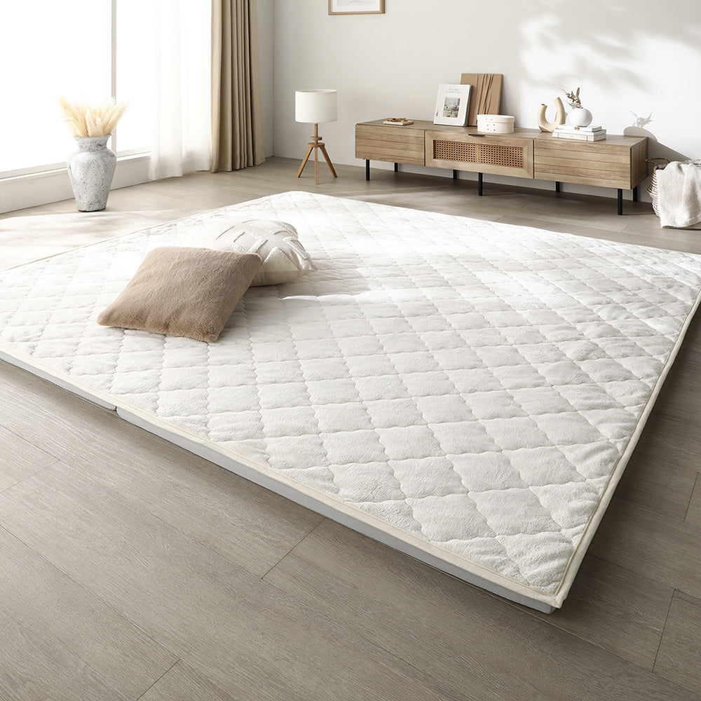 厚さが選べる 極厚 ラグ 『Nolphi ノルフィ』 185×185cm（厚み30mm） フランネル生地 アイボリー