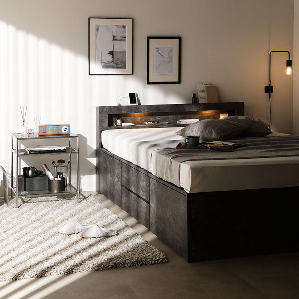 RASIK 引き出し4杯大容量ベッド セミダブル 引き出し4杯大容量ベッド LED照明付きタイプ『Slektone