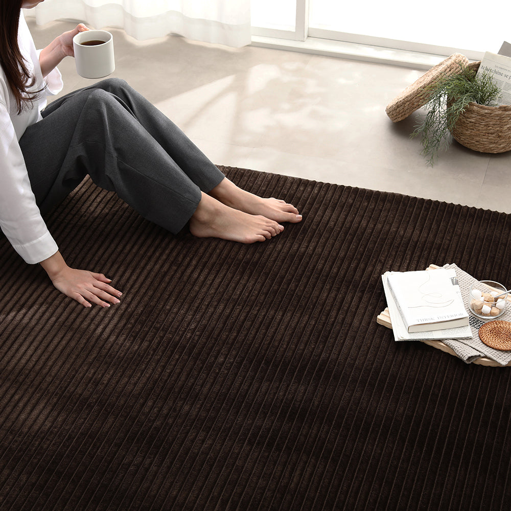 防音コーデュロイラグ 『Luune ルーネ』 約190×190cm ブラウン